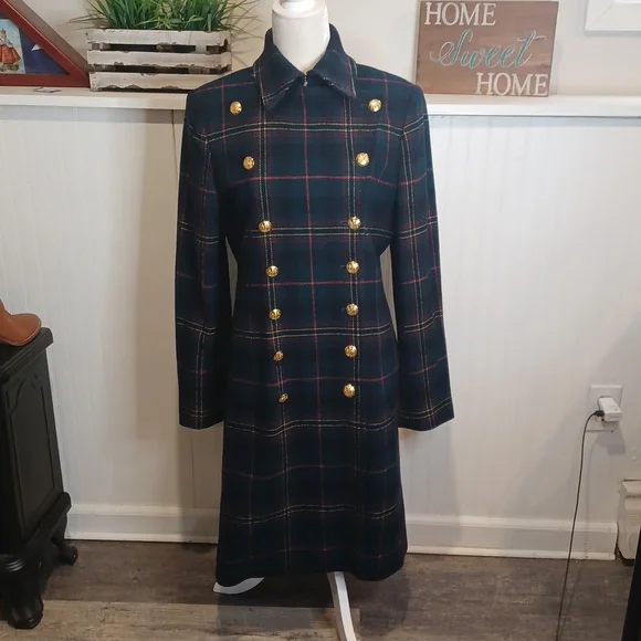 Vintage Lauren Ralph Lauren Plaid Wool Double Breasted Coat Size Medium - Picture 1 of 10
